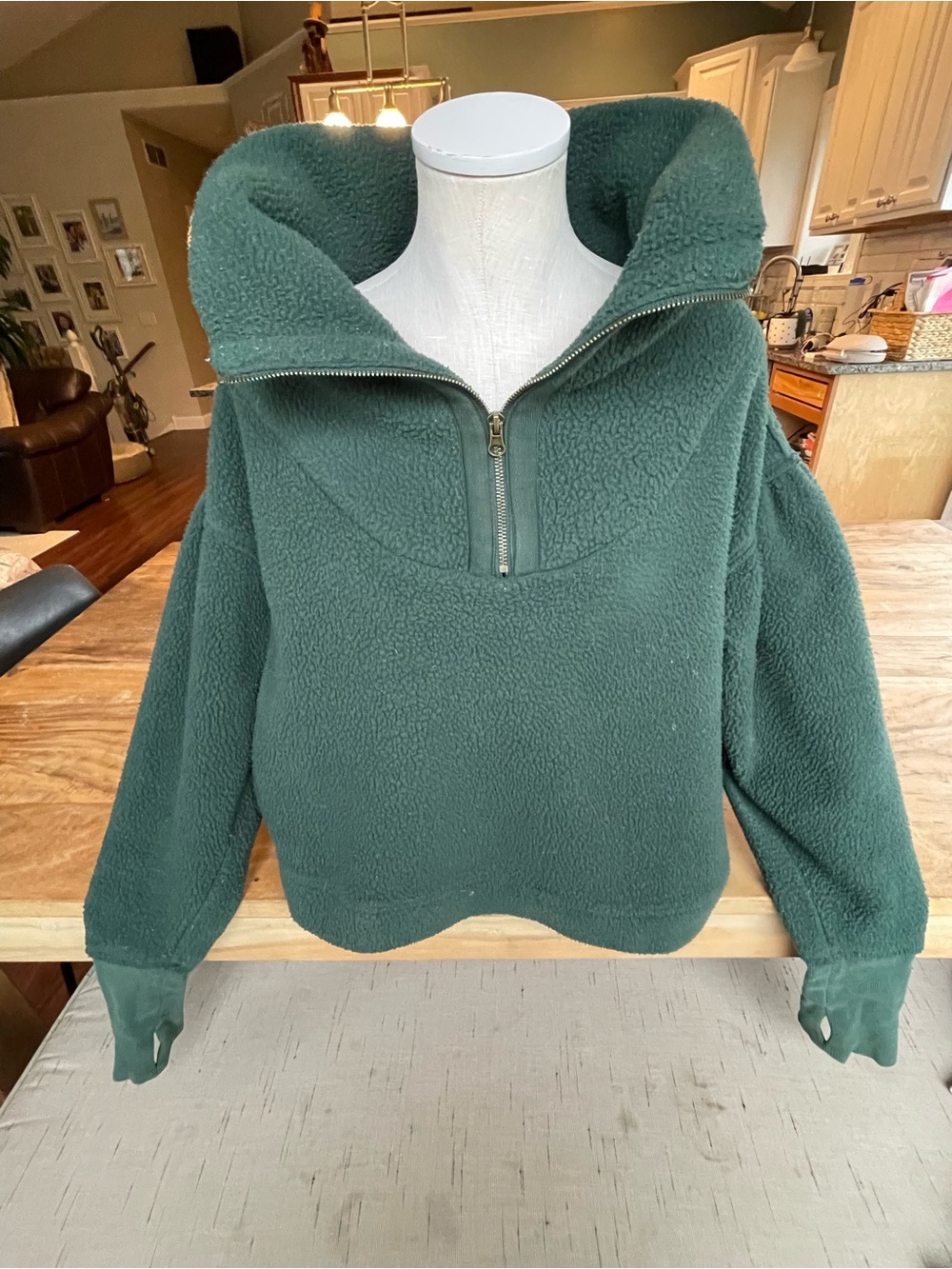 Free People Oversized Sherpa Half-Zip Pullover - Forest Green